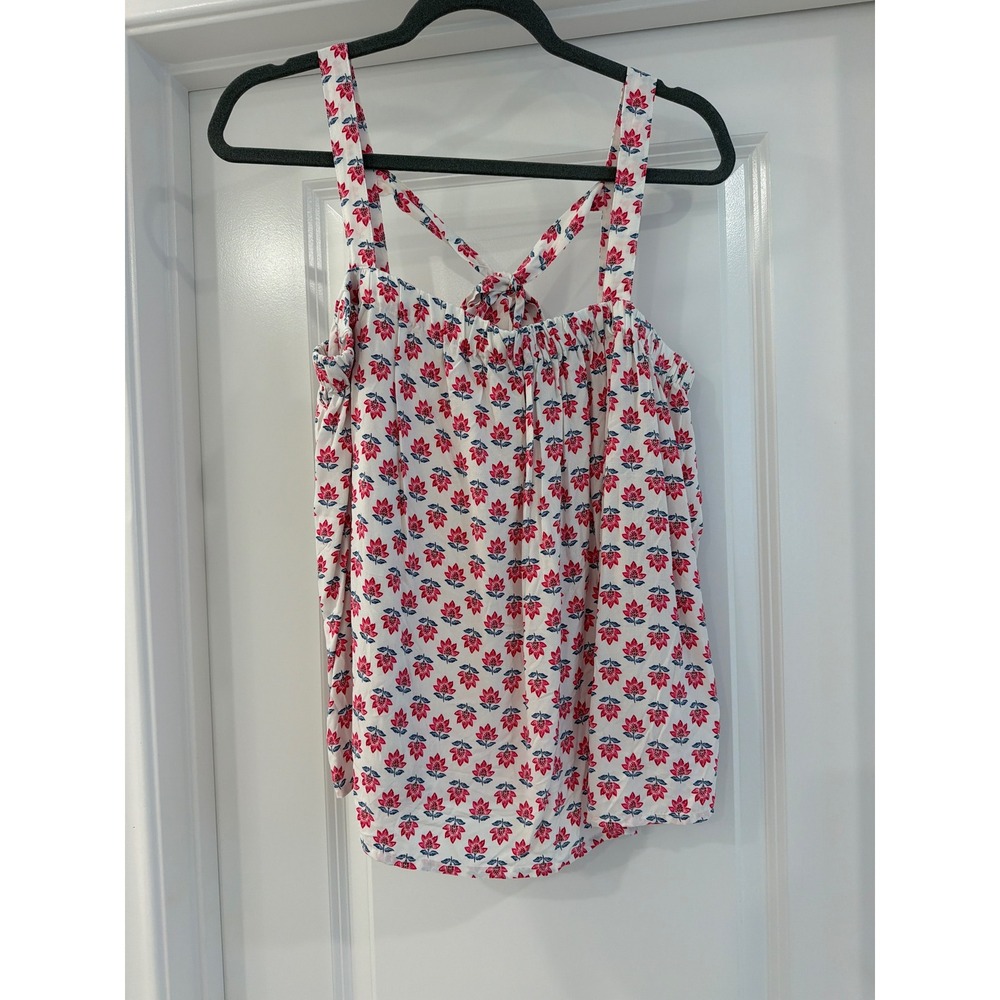 Old Navy Floral Camisole Top Womens Large White Red Blue Tie Back Rayon Tank